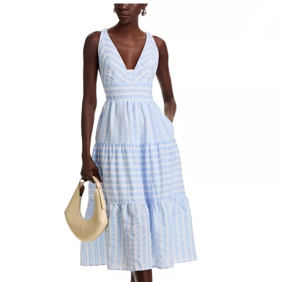 Aqua Striped Midi Dress – Size XL – White/Blue – NWT – MSRP $118 - Picture 1 of 7